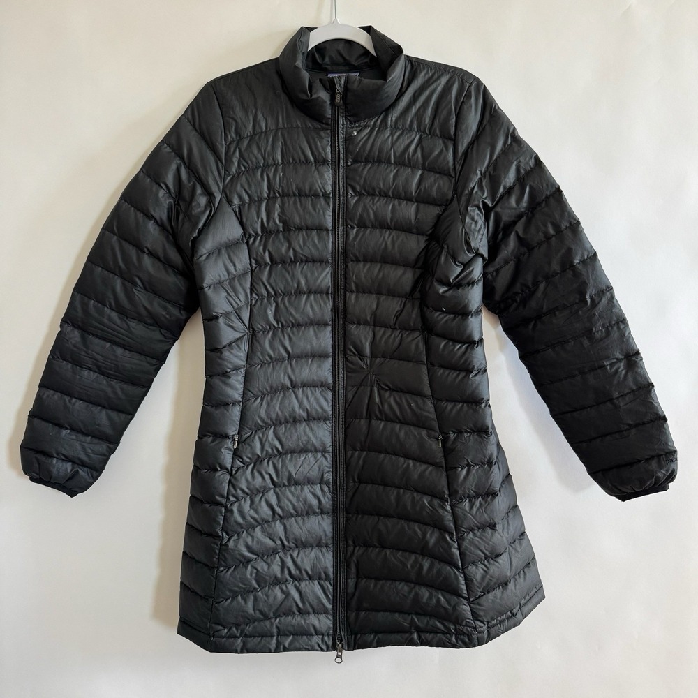 Patagonia Womens Nano Puff Parka Black Long Down Puffer Coat Medium FLAW